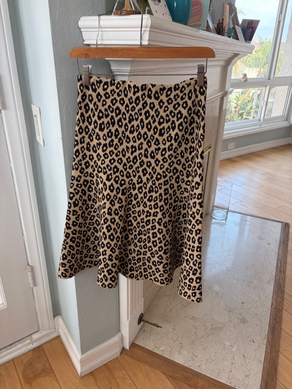 Theory Beige and Black Leopard Circle Skirt
